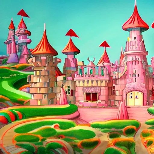 Image similar to candyland castle in the style of studio ghibli