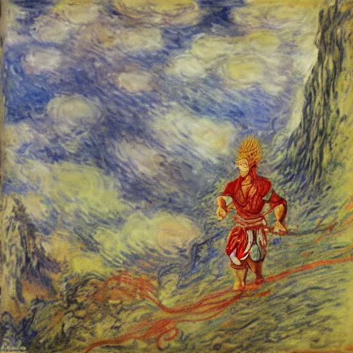 Prompt: Sun Wukong vs god, Journey to the west, 4k, art by Claude Monet