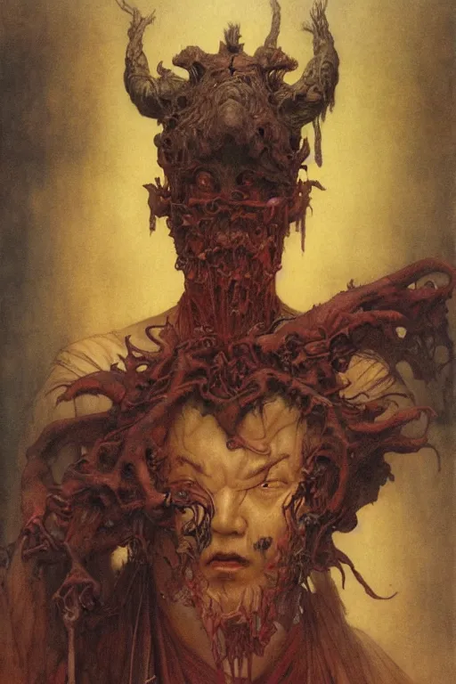 Image similar to a portrait of fu lu shou by wayne barlowe, gustav moreau, goward,  Gaston Bussiere and roberto ferri, santiago caruso, and austin osman spare, ((((occult art))))