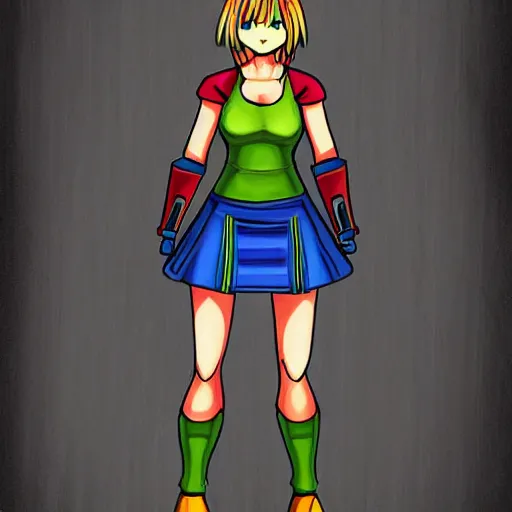 Image similar to digital art of samus aran in skirt