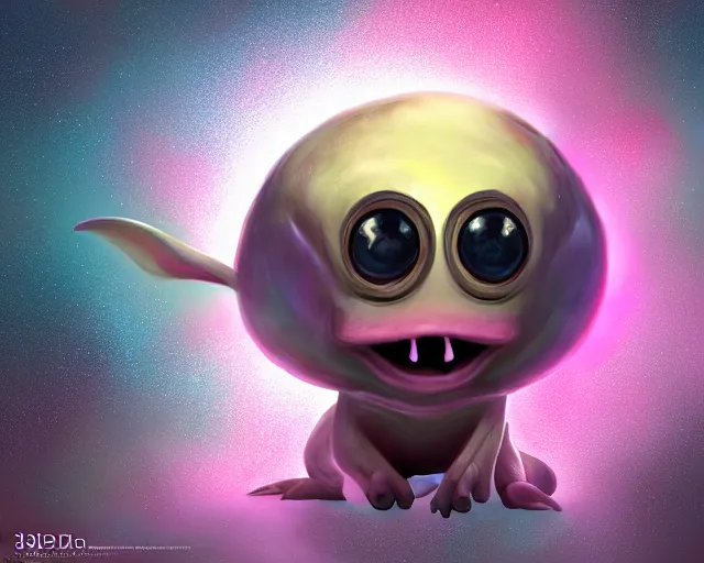 Image similar to 3D Fantasy Cute and adorable small alien piggy in space, huge adorable eyes, bright stars, Smooth 3D Illustration, soft render, Servando Lupini, Daniil Kudriavtsev, handpaint texture, Blender, 3DCoat