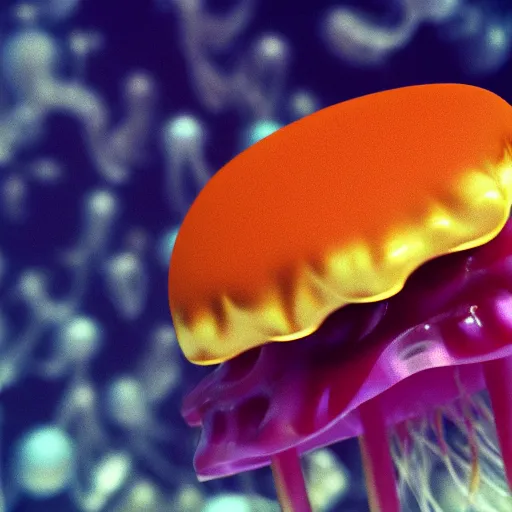 Image similar to hamburger mix jellyfish, cg, 8 k, sharp focus, style by andy warhol