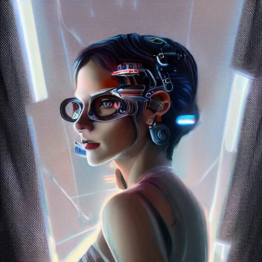 Image similar to portrait of a cyberpunk art deco girl, sci-fi, fantasy, intricate, elegant, highly detailed, digital painting, artstation, smooth, sharp focus, illustration