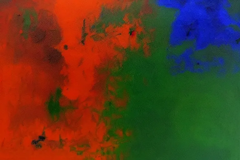 Image similar to born under a bad sign, good luck and trouble are my only friends, colors orange, white!!, dark green, dark blue, abstract painting