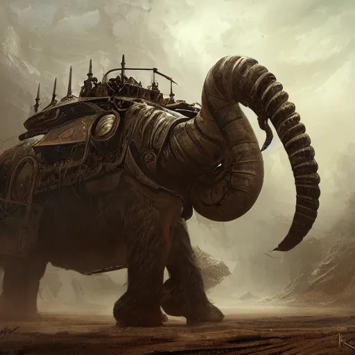 Image similar to detailed portrait of a double barreled mammoth tank, fantasy, intricate, elegant, highly detailed, digital painting, artstation, concept art, matte, sharp focus, illustration, art by aenaluck and roberto ferri and greg rutkowski, epic fantasy, digital painting