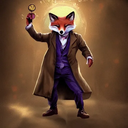 Prompt: stern looking fox in a lab coat, casting a magic spell, trending on artstation, doctor who
