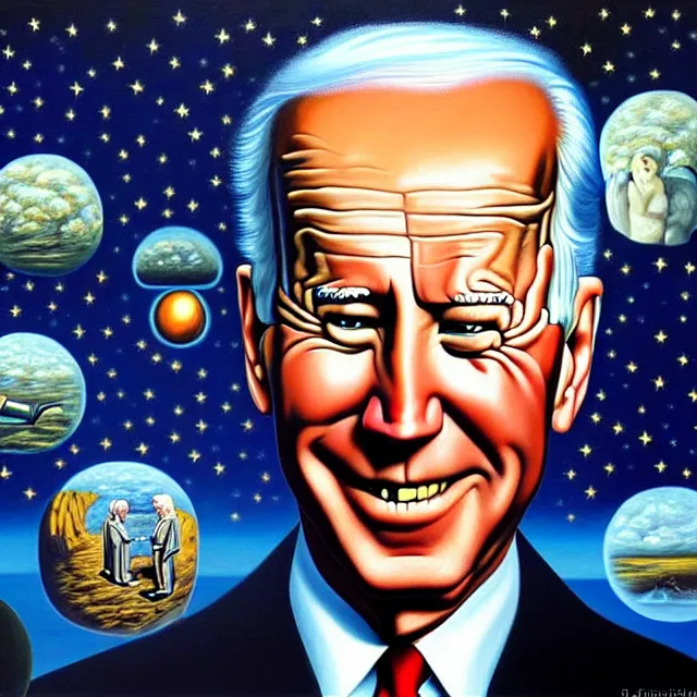 Prompt: an oil on canvas portrait painting of joe biden, surrealism, surrealist, cosmic horror, rob gonsalves, high detail