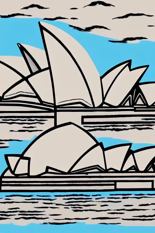 Prompt: sydney opera, illustration, in the style of katinka reinke