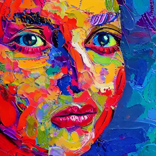 Image similar to intricate portrait made of colorful gouache thick impasto circles