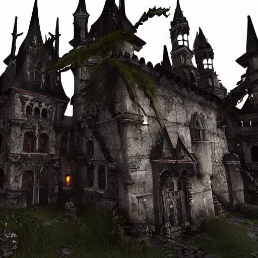 Prompt: gothic vampire castle, realistic, highly detailed, hd, unreal engine, guillermo del toro