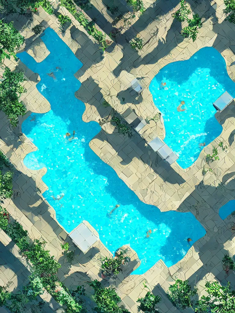 Image similar to tiled swimming pool from above by disney concept artists, blunt borders, rule of thirds