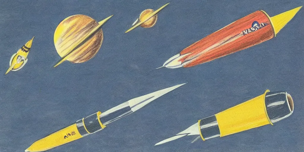Prompt: 1 9 7 0 s nasa drawing reentry concept art color archives space travel rocket