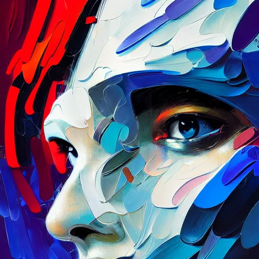 Image similar to palette knife artwork of a cyborg, sharp focus, by james jean, by rossdraws, frank franzzeta, sakimichan