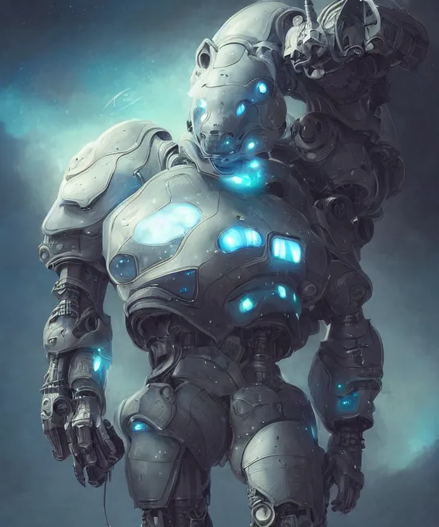 Image similar to an anthropomorphic rhinoceros portrait wearing a sci fi armor, surrealism , scifi, intricate mecha armor, elegant, highly detailed cybernetic body armor, neon glowing eyes, digital painting, artstation, concept art, smooth, sharp focus, illustration, art by Artgerm and moebius and Peter Mohrbacher,