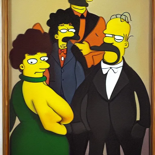 Prompt: oil on canvas painting the simpsons in the style of gustave courbet [ 1 8 6 6 ], by gustave courbet, 8 k, 4 k