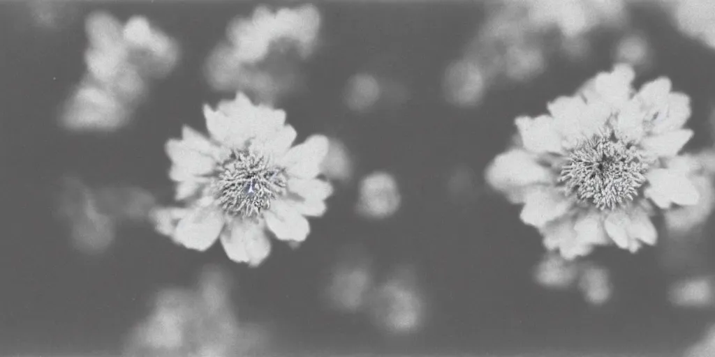 Prompt: close up photography of edelweiss flower, 1. 2 f, 3 5 mm, dark, eerie, 1 9 2 0 s ghost photography