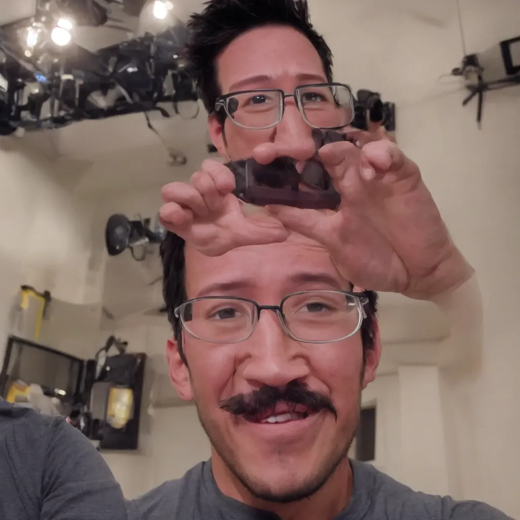 Image similar to close - up photo of markiplier with an absurdly large chin, clear eyes looking into camera, livestream screenshot