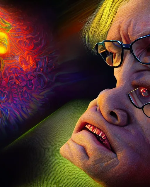 Image similar to portrait ultra dimensional stephen hawking, accidentally tripping on dmt and acid, psychedelic experience, overwhelming psychosis of self realization and burning awakening, ultra high definition, unreal engine 5, hyperrealism, masterpiece composition, by casey weldon, barclay shaw 8 k photorealistic