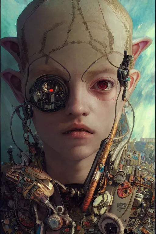 Image similar to portrait of beautiful young goblin, cyberpunk, Warhammer, highly detailed, artstation, illustration, art by Gustav Klimt and Range Murata and Ilya Kuvshinov and Sakimichan