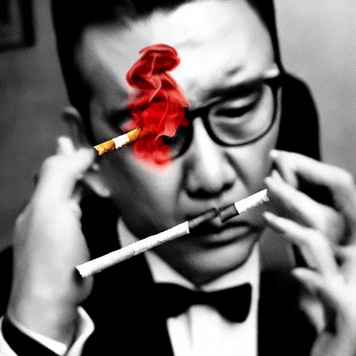 Image similar to smoking trump, wong kar wai style