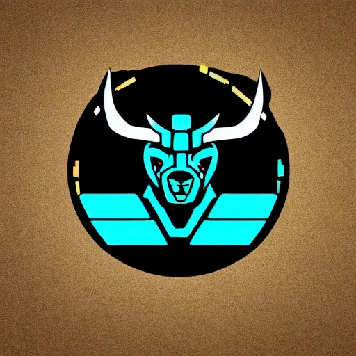 Prompt: stylized cyberpunk minotaur logo, cyan and black, abstract