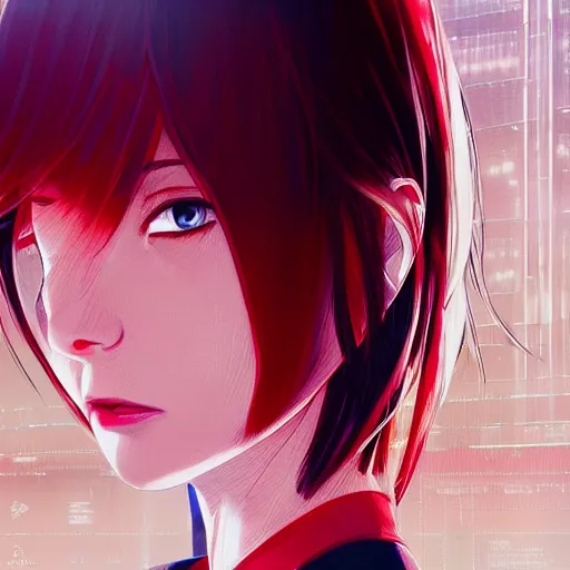 Image similar to manga girl in a white medical uniform with red details, fine - face, olivia wilde, realistic shaded perfect face, fine details. anime. realistic shaded lighting poster by ilya kuvshinov katsuhiro otomo ghost - in - the - shell, magali villeneuve, artgerm, jeremy lipkin and michael garmash and rob rey