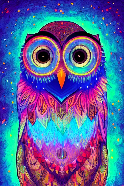 Image similar to glowing owl, beautiful colours, highly detailed, digital art, sharp focus, trending on art station