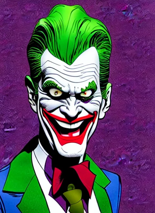 Image similar to Neil Patrick Harris as the Joker, full shot, concept art, illustration by John Romita Jr.