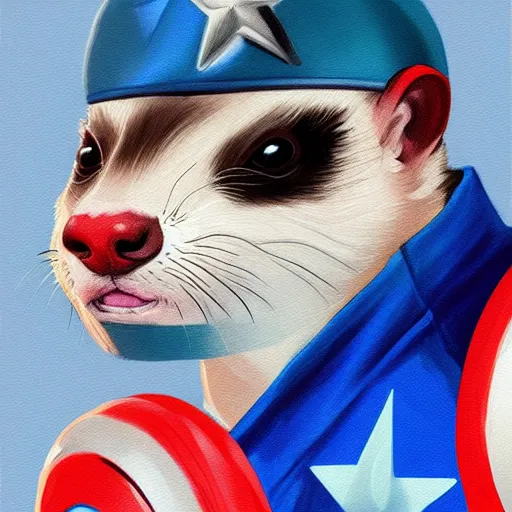Prompt: A ferret as Captain America, Digital painting