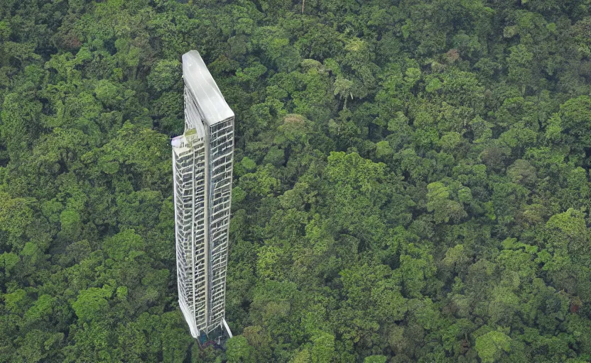 Prompt: big skyscraper levitate over the jungle