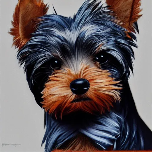 Prompt: A cute president candidate yorkshire terrier, 30mm, by Noah Bradley trending on ArtStation, deviantart, high detail, stylized portrait