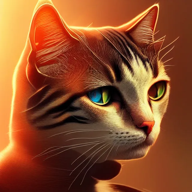 Image similar to epic professional digital art of cat, best on artstation, cgsociety, wlop, Behance, pixiv, cosmic, epic, stunning, gorgeous, much detail, much wow, masterpiece