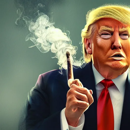 Prompt: a high quality photo of donald trump smoking a cigar, ultra realistic, artstation, cgsociety