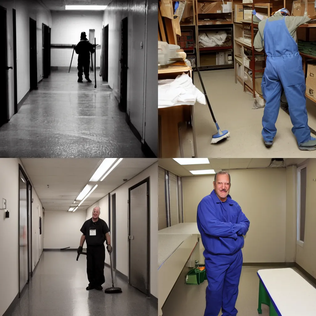 Prompt: janitor in the Backrooms