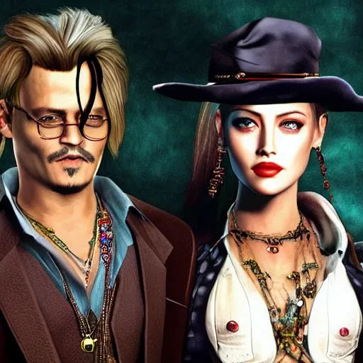 Image similar to johnny depp, amber heard, playstation 2 graphics, ps 2, video game, gameplay,