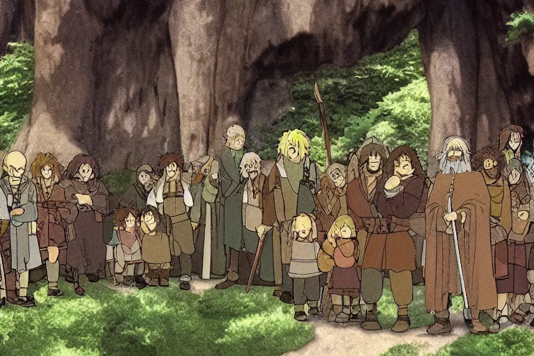 Image similar to tonemapped the fellowship of the ring by studio ghibli,