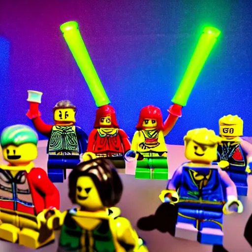 Image similar to Photo of lego minifigures partying at a rave, photography, award winning, 8K