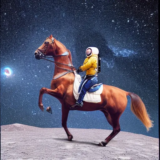 Image similar to photograph of an astronaut riding a horse on an asteroid, with a galaxy in the background