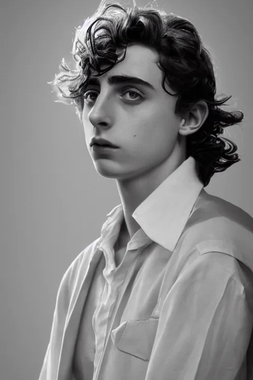 Prompt: Timothee Chalamet, portait photo, profile picture, hyperrealistic, concept art, octane render, unreal engine 5, digital art, high quality, highly detailed, 8K, cute, defined face, elegant clothes, trending on DeviantArt