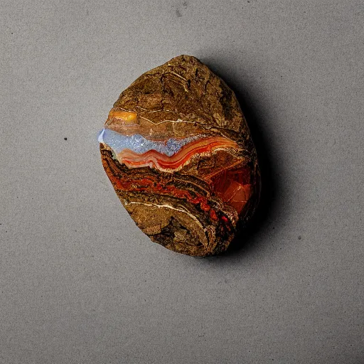 Image similar to studio portrait of an entire rock that is half sandstone and half agate white background