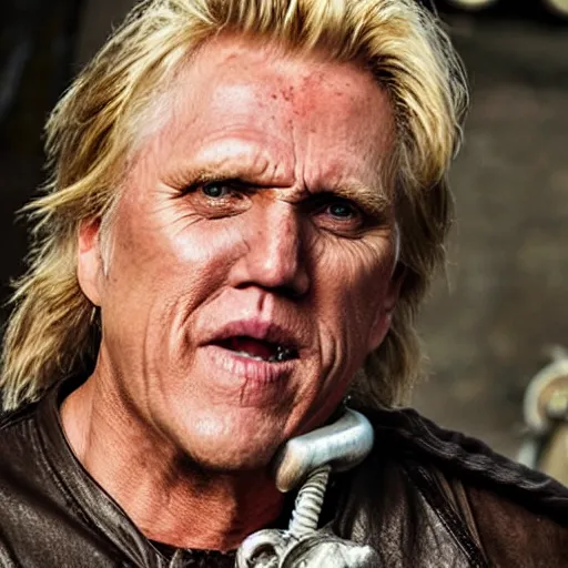 Prompt: gary busey as a villain in game of thrones