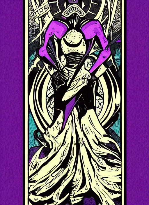 Prompt: tarot card of magnetism, modern design, digital art, stylish, black and purple, sharp inks, trending on artstation