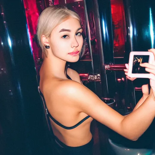 Image similar to beautiful girl takes a selfie in the toilet of a nightclub