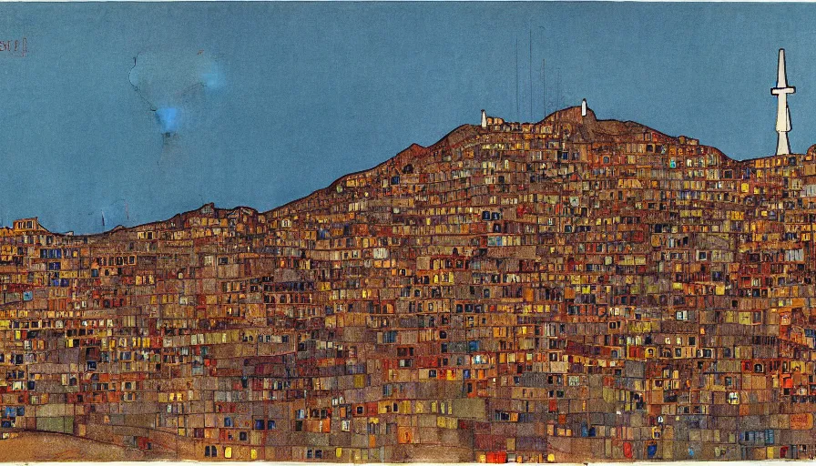 Image similar to scientific illustration of the city of san francisco, egon schiele portrait style