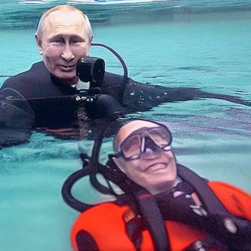 Image similar to putin below water scubadiving while smiling