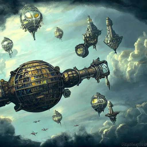 Image similar to flying city in a steel lotus, sky, steampunk!!!, fantasy art, steampunk, masterpiece, octane