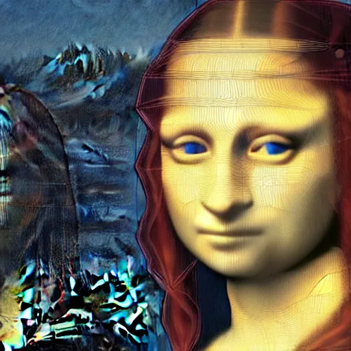 Prompt: a highly detailed 3 d rendering in unreal engine on ps 5 of the mona lisa dressed as the cyborg ninja from metal gear solid