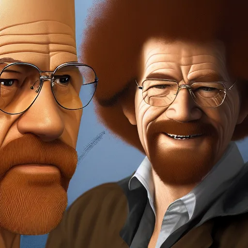 Image similar to Bob Ross is Walter White, hyperdetailed, artstation, cgsociety, 8k