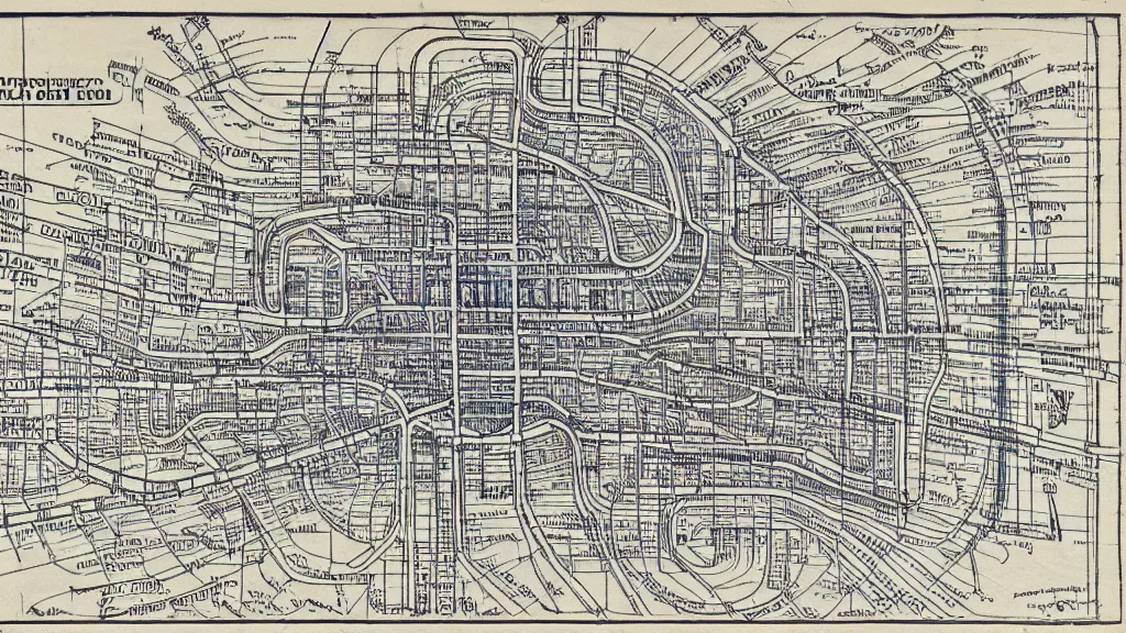 Prompt: blueprint marked hell subway map