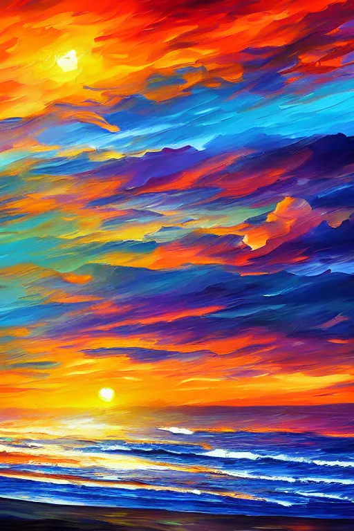 Image similar to beachhouses beach surreal, sunrise, dramatic light, impressionist painting, colorful clouds, digital painting, artstation, leonid afremov